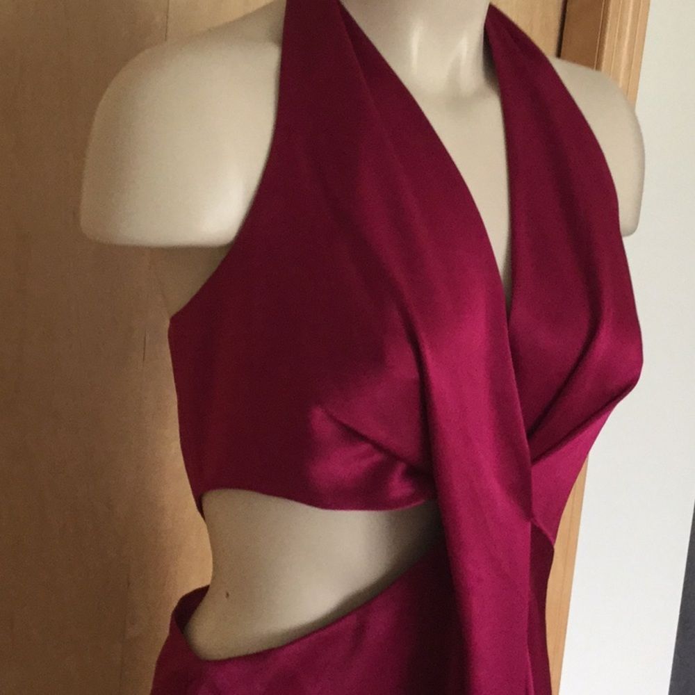 Halston Heritage Halter Neck Cut Out Satin Dress - Picture 6 of 8